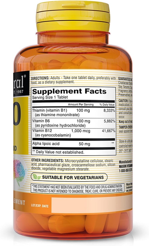 MASON NATURAL Neuro Complex with Alpha Lipoic Acid & Vitamin B12, Suitable for Vegetarians, 100 Tablets 3