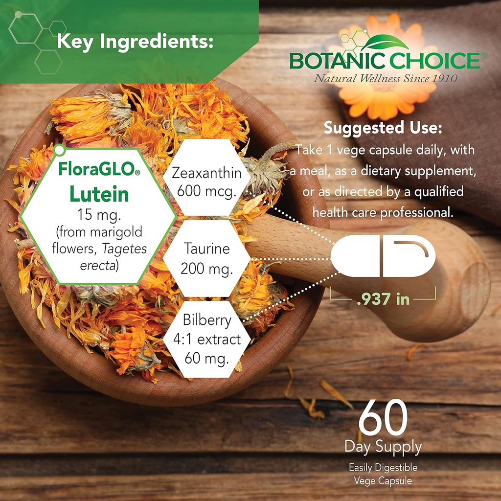 Botanic Choice Opti Gold - Premium Vision Eye Health Support Supplement with Six Powerful Nutrients - 15 mg Patented Highly Abosorbable FloraGlo Lutein Alpha Lipoic Acid - 60 Capsules 4