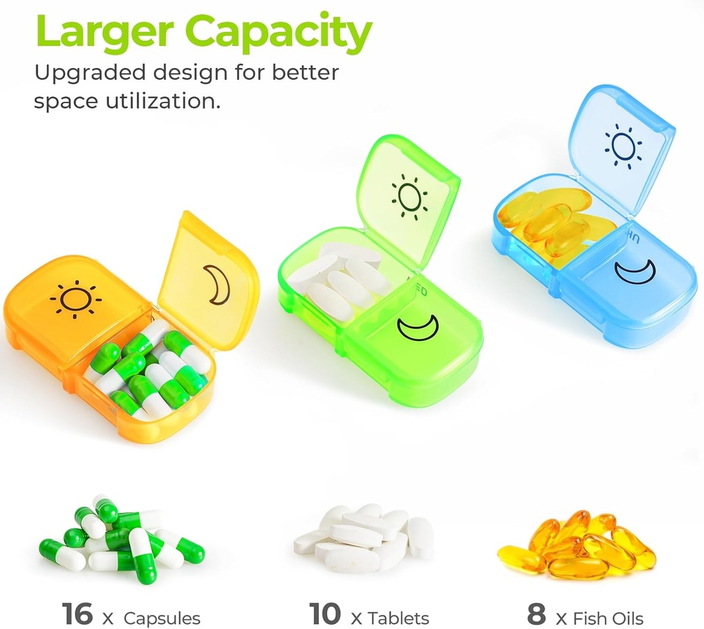 AUVON Weekly Pill Organizer 2 Times a Day with PU Leather Bag, Travel AM PM Pill Box 7 Day with One-Side Large Opening Design for Easy Filling, Portable Pill Case for Vitamins, Medication, Supplements 5