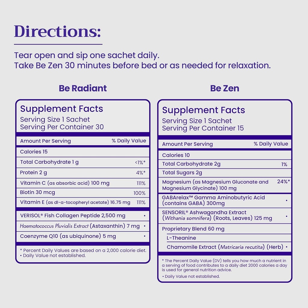 BeMe BeRadiant Berry & BeZen Bundle - Liquid Collagen & Magnesium Glycinate L-Theanine Supplements 6
