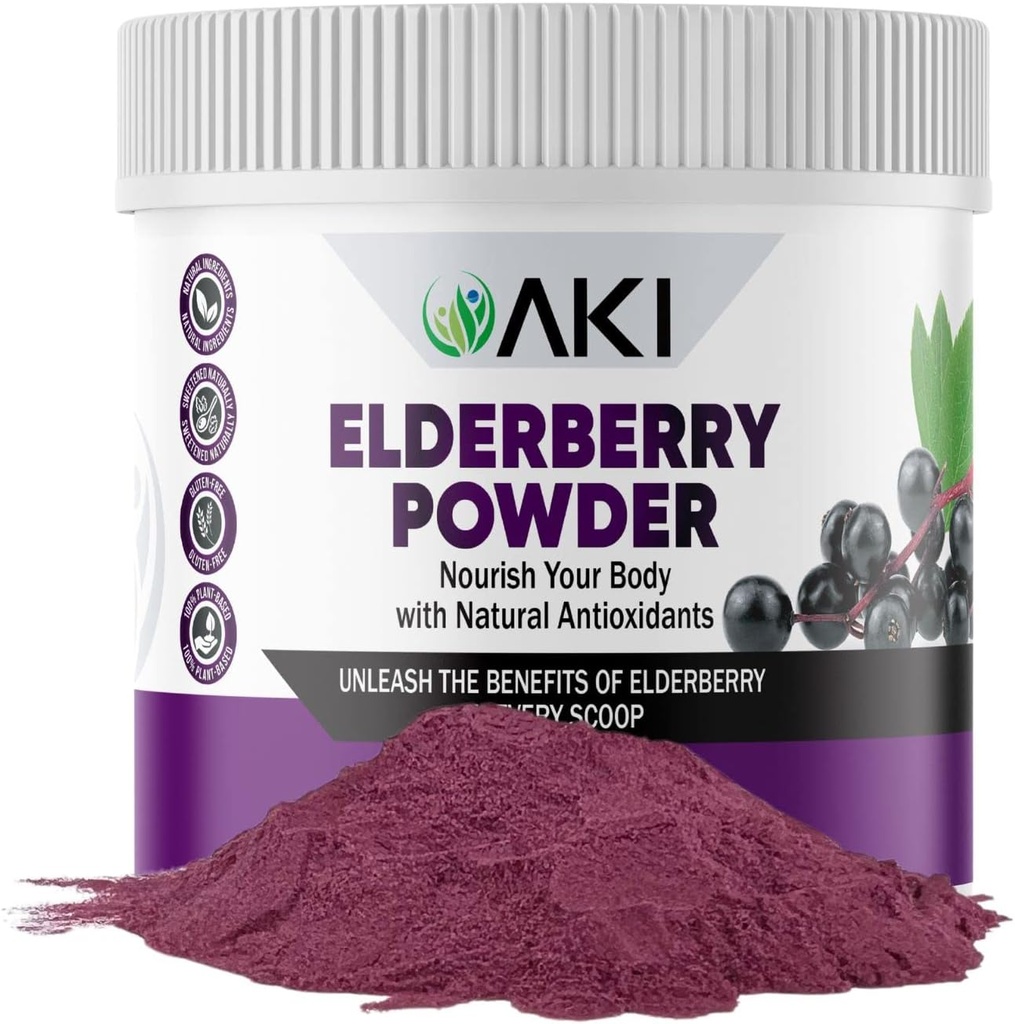 AKI Elderberry Powder | Nourish Your Body with Ideal Vitamins & nutrients | Powder for Smoothies Oatmeal Yougurt - Non-GMO 5.30 Oz / 150 g 2