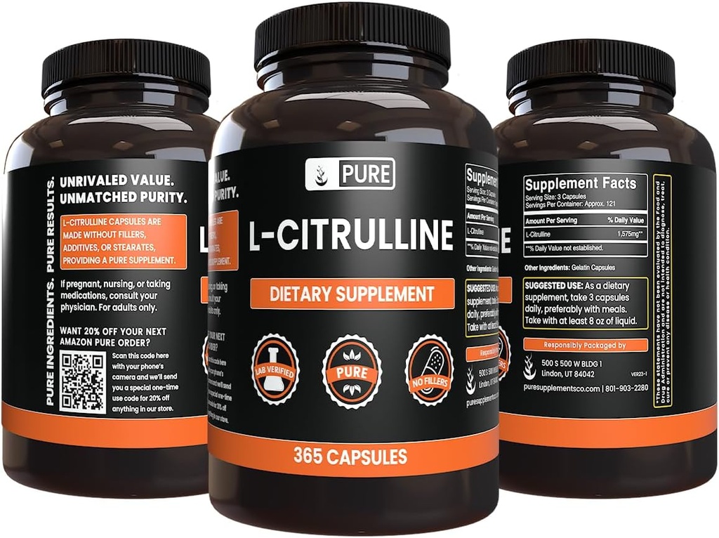 Pure Original Ingredients L-Citrulline (365 Capsules) No Magnesium Or Rice Fillers, Always Pure, Lab Verified 5