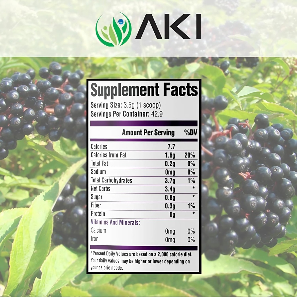 AKI Elderberry Powder | Nourish Your Body with Ideal Vitamins & nutrients | Powder for Smoothies Oatmeal Yougurt - Non-GMO 5.30 Oz / 150 g 4