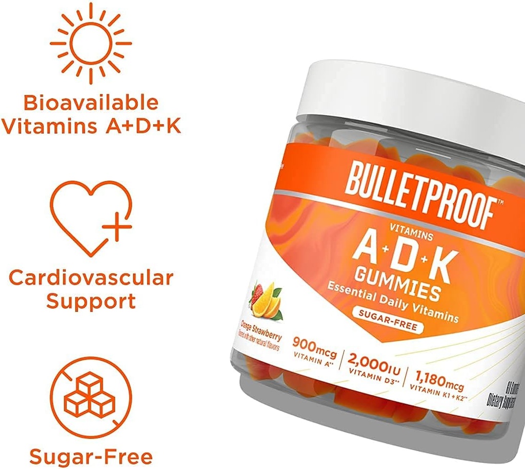Bulletproof Vitamins A+D+K, 60 Sugar-Free Gummies, Strawberry Orange Flavor |Turmeric Sugar-Free Gummies, 60 Count, Peach Ginger 4