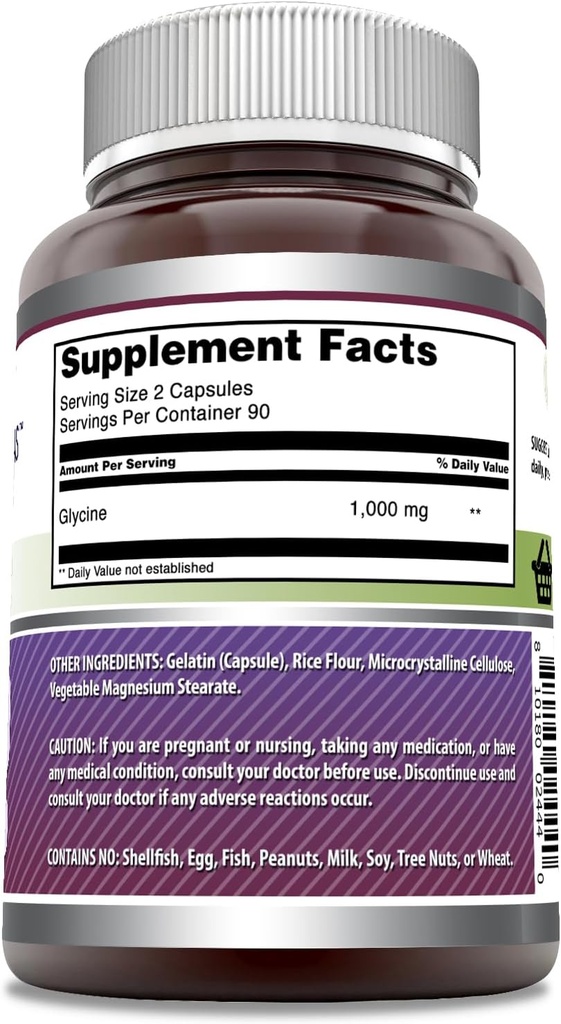 Amazing Formulas Glycine Supplement | 1000 Mg per Serving | 180 Capsules | Non-GMO | Gluten-Free | Made in USA 3