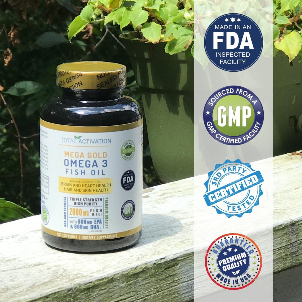 Omega 3 Fish Oil Supplement – 2000mg with EPA DHA & Vitamin E – Burpless, Triple Strength Support for Men & Women – 120 Easy Swallow Softgels 6
