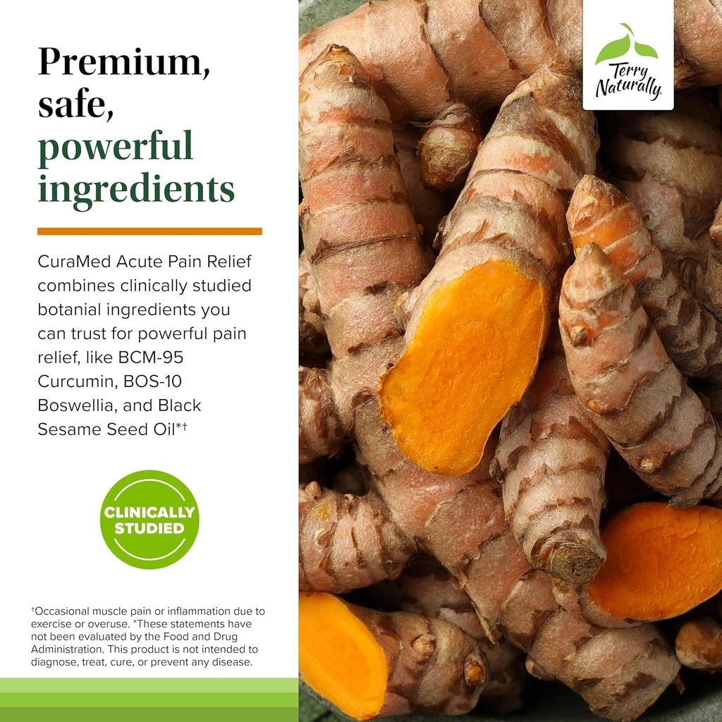 Terry Naturally CuraMed Acute Pain Relief - Supplement with BCM-95 Curcumin & BOS-10 Boswellia - Black Sesame Seed Oil to Support Relief of Occasional Discomfort - 120 Liquid Gels 6