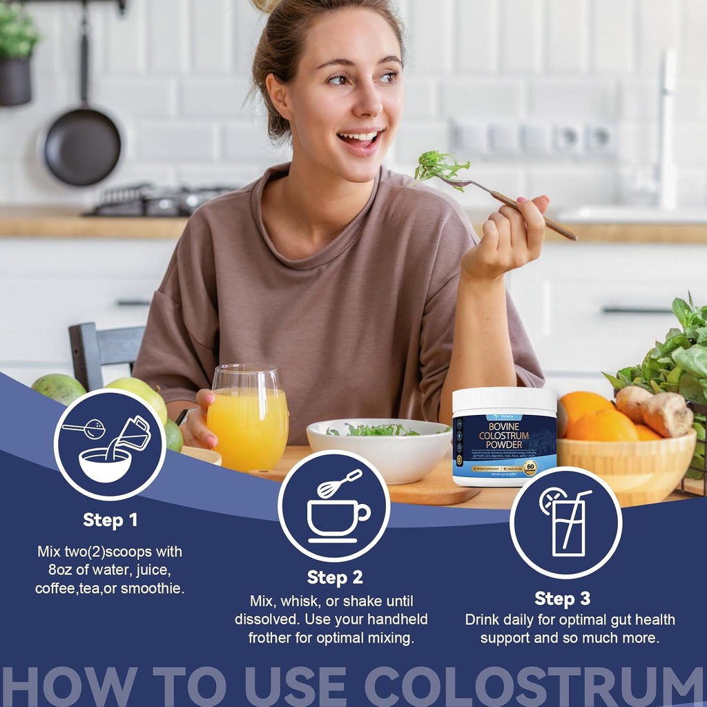 Totaria Bovine Colostrum Supplement Powder for Gut Health, Hair Growth, Beauty and Immune Support - USA Farm Grass Fed - No Fillers, GMP Certified Calostro Bovino para Adultos Organico, 60 Servings 4