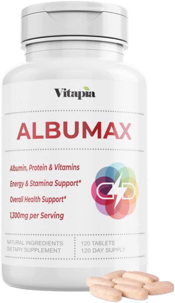 Albumin Supplement with Vitamin B Complex, Amino Acids, Egg White & Whey Protein Powder - Energy, Stamina, Immune, Wellness Support - 120 Tablets, Non-GMO, Gluten-Free 2