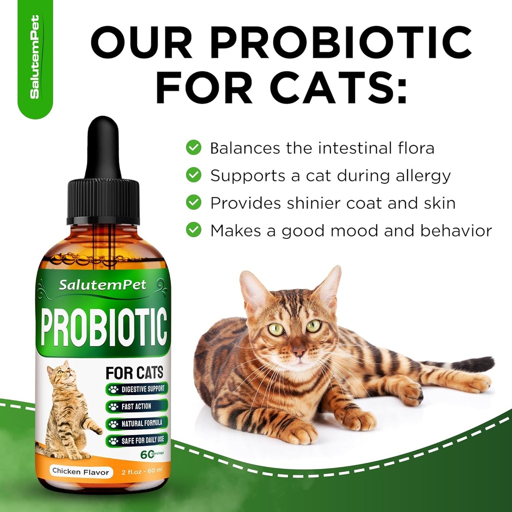 Probiotics for Cats for Digestive Support – Cat Probiotics for Indoor Cats Help with Colic, Upset Stomachs, Diarrhea, Gas, and Bloating – Prebiotics + Pleasant Chicken Flavor Inside – 2 Oz 3