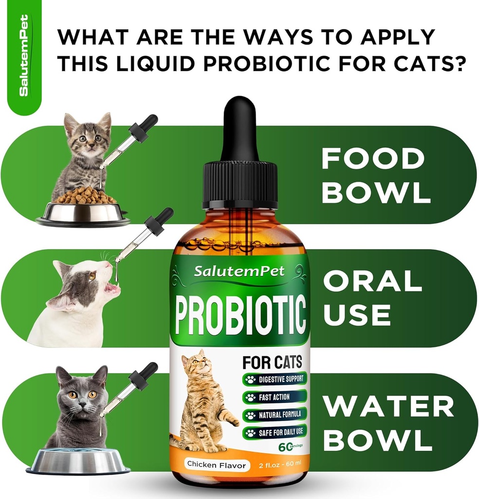 Probiotics for Cats for Digestive Support – Cat Probiotics for Indoor Cats Help with Colic, Upset Stomachs, Diarrhea, Gas, and Bloating – Prebiotics + Pleasant Chicken Flavor Inside – 2 Oz 5