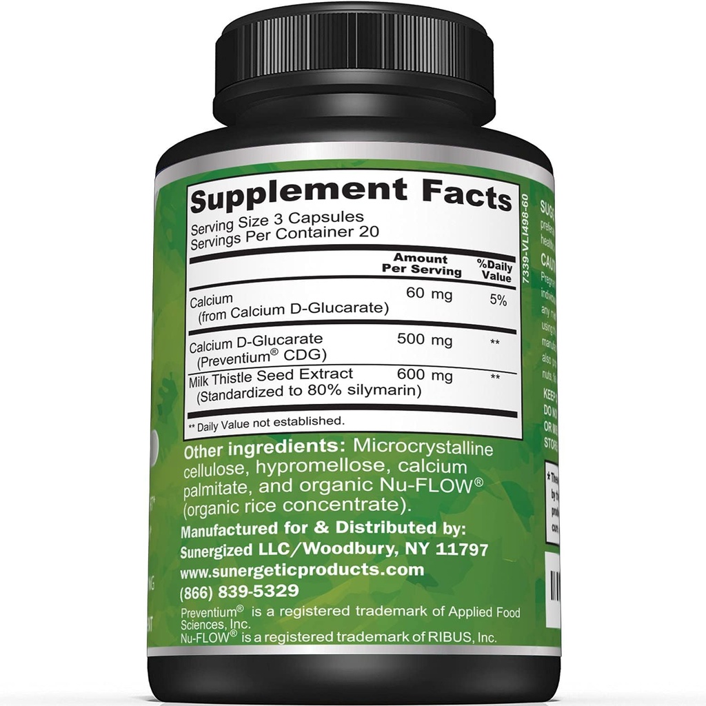 Sunergetic Premium Calcium D-Glucarate Supplement with Milk Thistle Extract - Calcium D-Glucarate for Liver Support & Detox Support – 500mg of Calcium D-Glucarate Per Serving – 60 Capsules 3