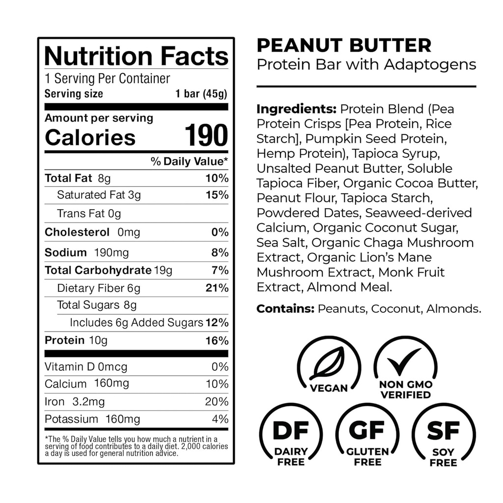 Laird Superfood Functional Protein Bars – Protein Bar but Better with Real Ingredients, Functional Mushrooms 10g Plant-Based Protein, 6g Fiber - Non-GMO - 5 Flavor Variety Pack, 10 Count (Pack of 1) 3