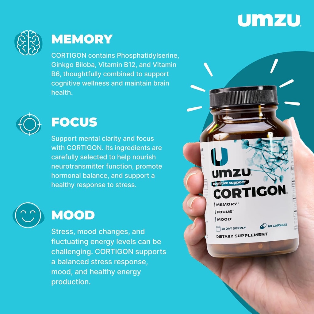 UMZU Cortigon Cortisol Support Supplement, 30 Day Supply – Natural Formula with Ginkgo Biloba, Phosphatidylserine, Vitamin B12 & B6 – Supports Healthy Stress Management, Mood, Focus & Cognitive Health 3