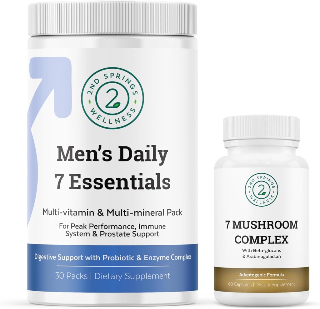 Total Wellness Duo - 7 Mushroom Complex & Men's Daily 7 Essentials for Complete Nutritional Support 2