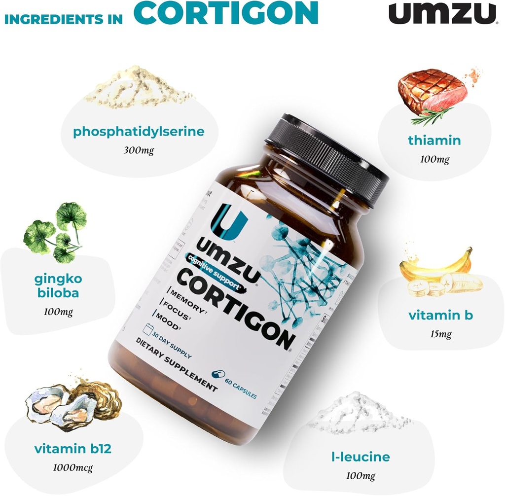 UMZU Cortigon Cortisol Support Supplement, 30 Day Supply – Natural Formula with Ginkgo Biloba, Phosphatidylserine, Vitamin B12 & B6 – Supports Healthy Stress Management, Mood, Focus & Cognitive Health 4