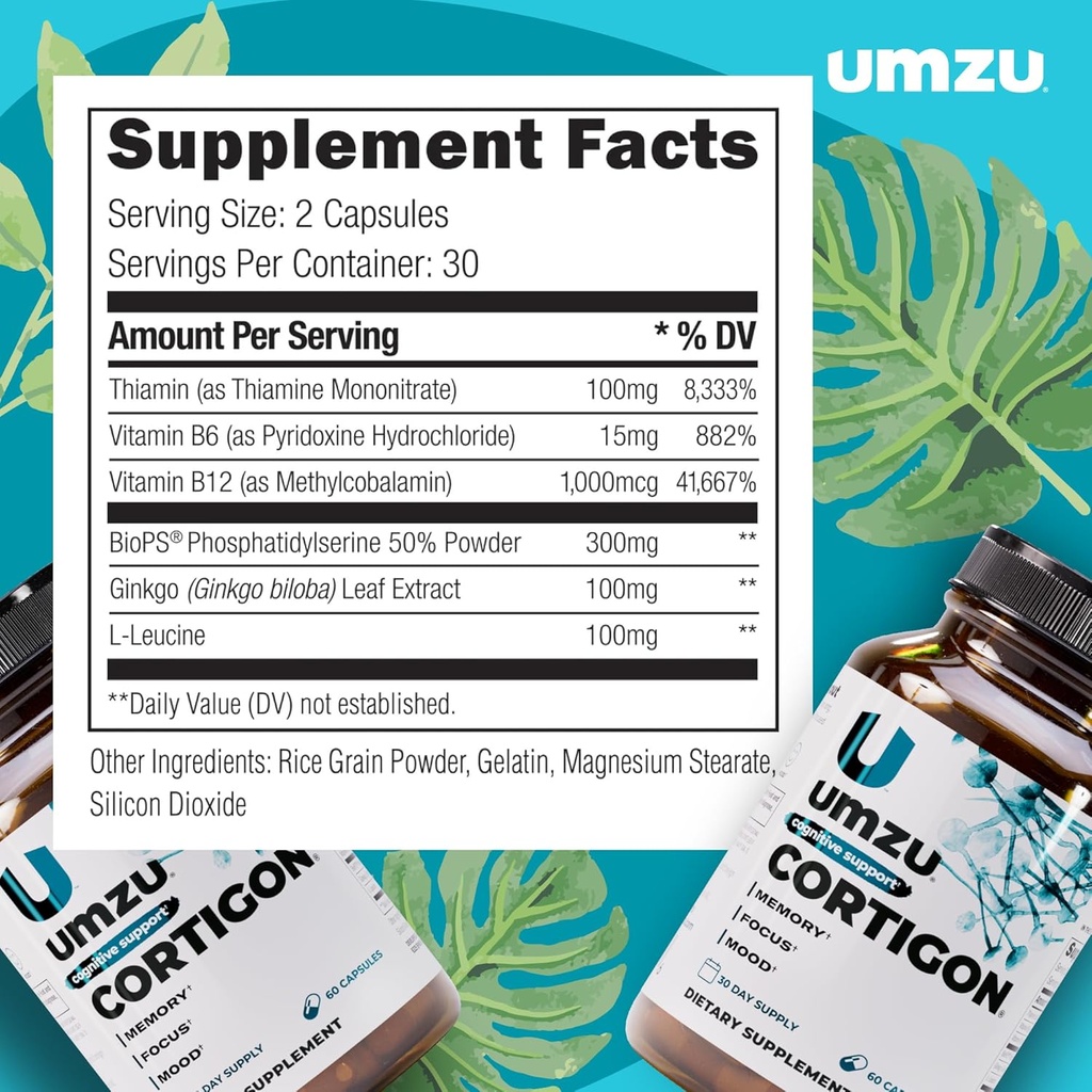UMZU Cortigon Cortisol Support Supplement, 30 Day Supply – Natural Formula with Ginkgo Biloba, Phosphatidylserine, Vitamin B12 & B6 – Supports Healthy Stress Management, Mood, Focus & Cognitive Health 5