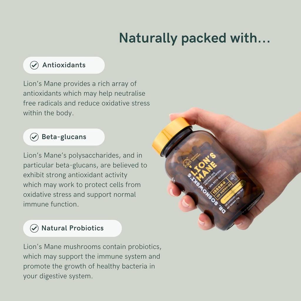 Dr Sosnowski's BioActive Lion's Mane Mushroom Capsules | Potent 1000mg High Strength Lion's Mane Extract (120 Capsules) 5