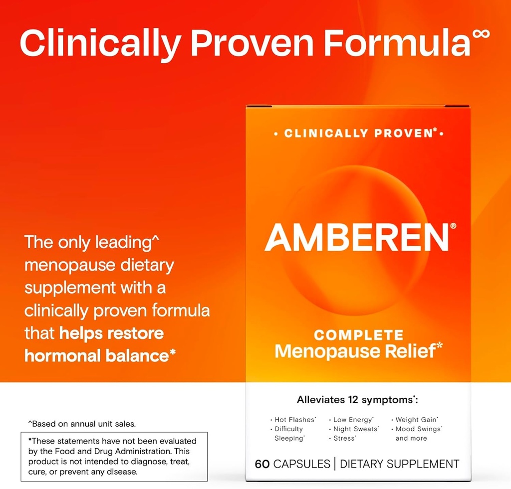Amberen Menopause Supplement for Women, 180 Capsules, Clinically Proven, Helps Support Hormone Balance, Helps Relieve 12 Menopause Symptoms: Hot Flashes, Night Sweats, Mood Swings and More 6