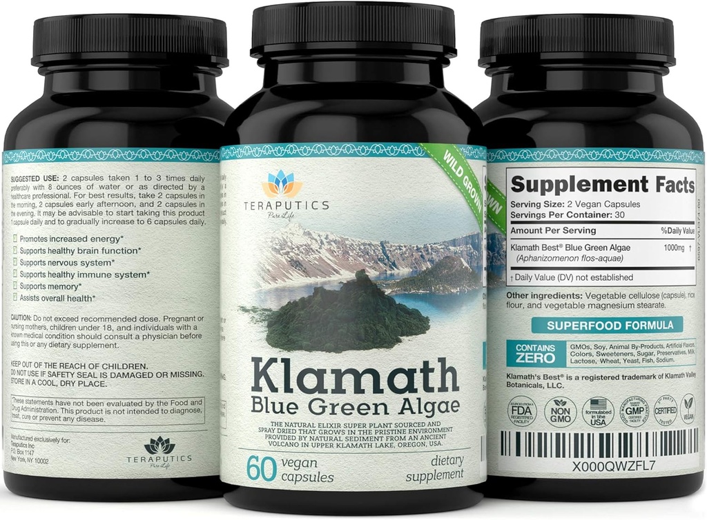 Premium Klamath Lake Blue Green Algae - More Powerful Than Spirulina and Chlorella Supplements | Pure Chlorophyll Rich SuperFood, Sourced from Organic Klamath Lake, 500mg, 60 Vegan Capsules 6