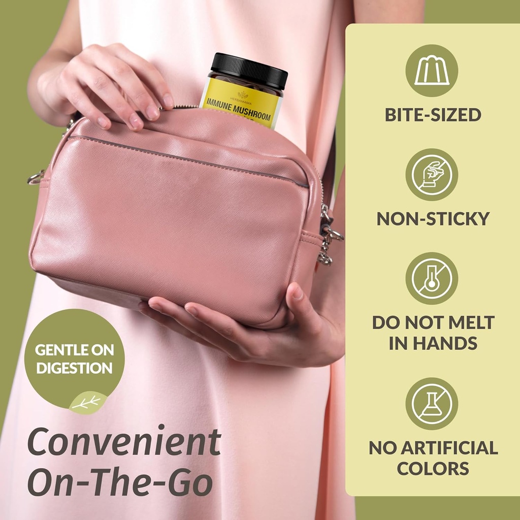 HERBAMAMA Immune Support Mushroom Gummies - Multi Mushroom Blend Complex for Antioxidant Support - Vegan, Non-GMO Immunity Supplement - 60 Pectin-Based Mango-Flavored Chews 6