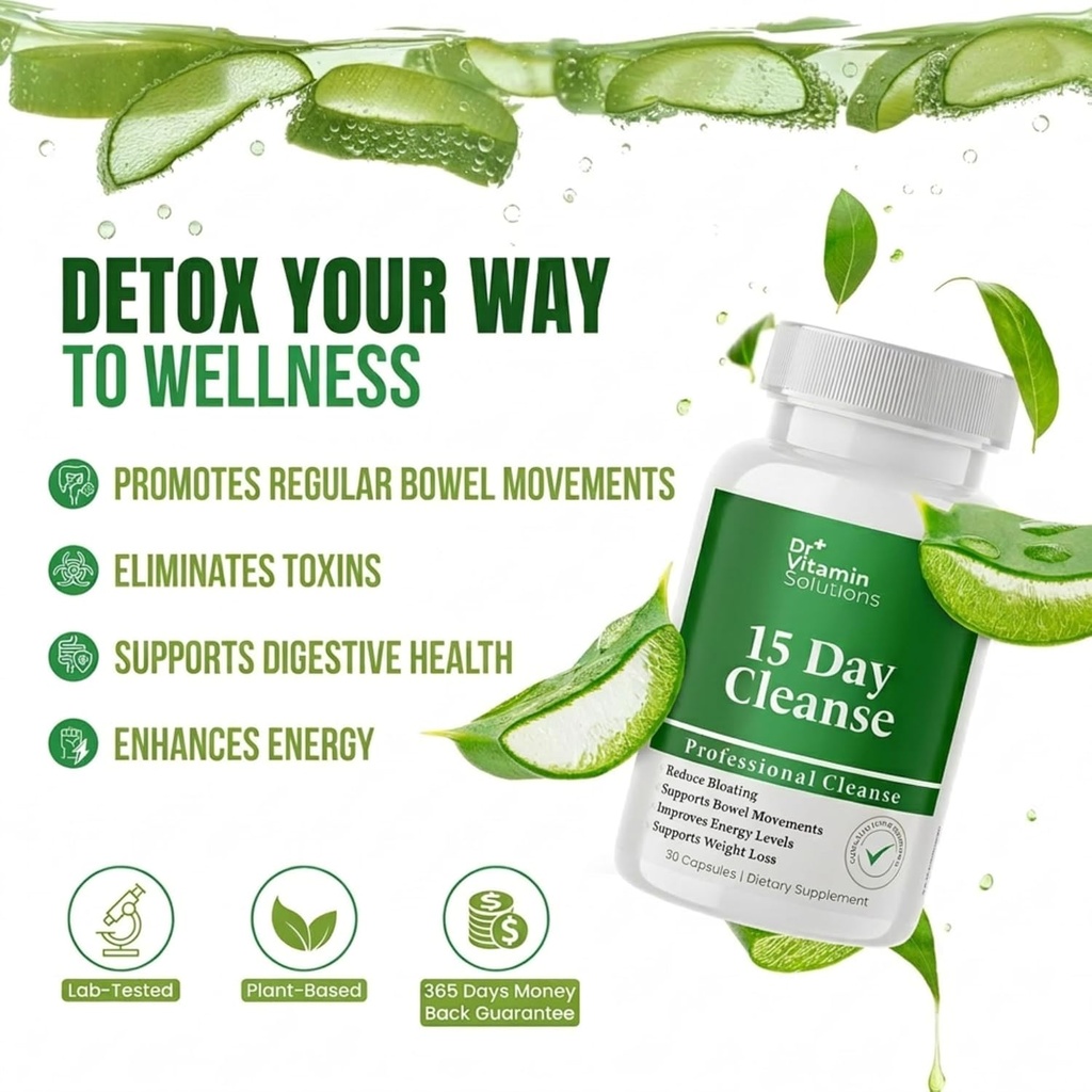 DR VITAMIN SOLUTIONS 15 Day Gut Cleanse Detox for Women w/GLP-1 Support - Natural Colon & Detox Cleanse for Weight Loss - Bloating & Constipation Relief - Flushes Toxins & Supports Immunity - 60 Ct. 4