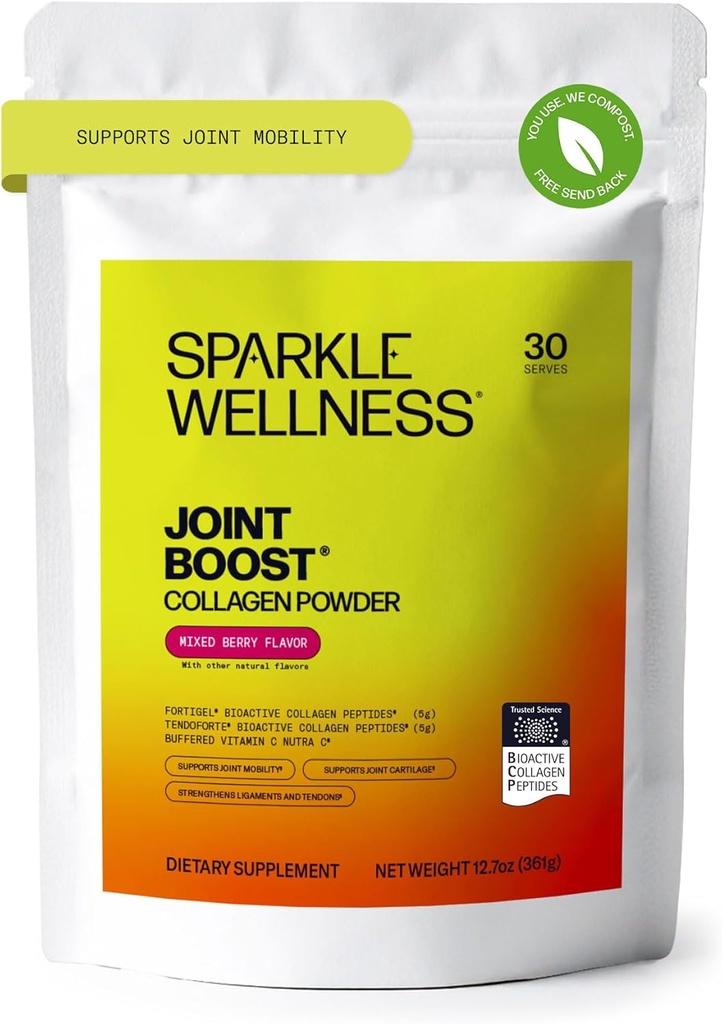 Sparkle Wellness FORTIGEL & TENDOFORTE Collagen Peptides | Collagen Powder with Calcium Ascorbate Vitamin C to Support Joint Mobility, Tendon & Ligament Health | Joint Boost (Mixed Berry) [30-Serves] 2