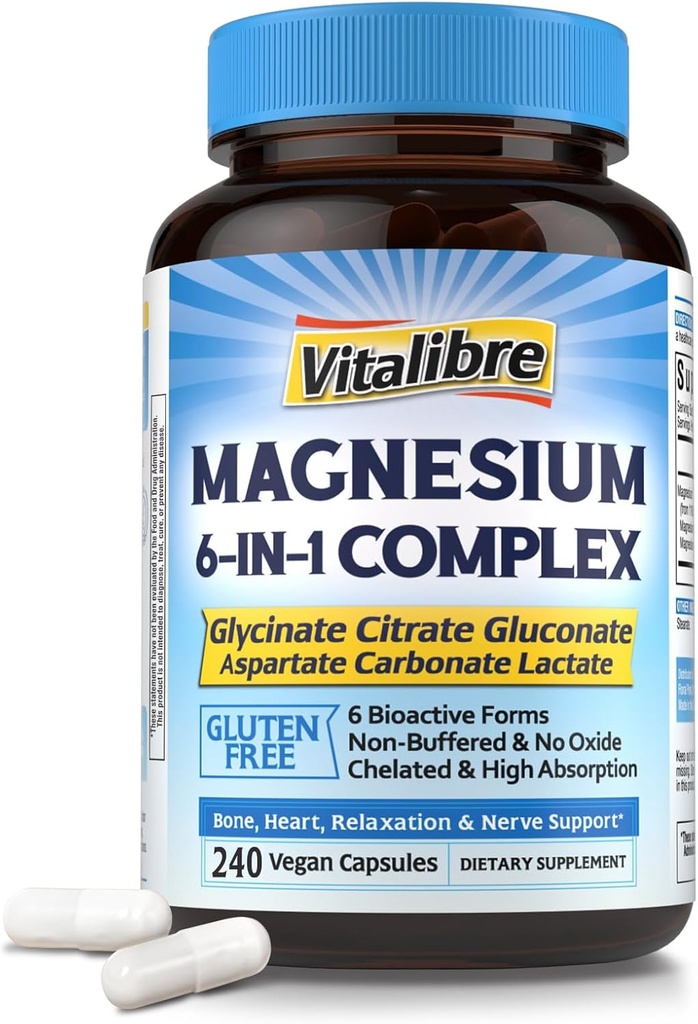 Magnesium Complex Supplement 6 in 1, 1160mg Chelated Magnesium for Max Absorption, Help with Better Sleep, Relaxation & Nerve Calm, 240 Vegan Capsules, Non GMO & Gluten Free 2