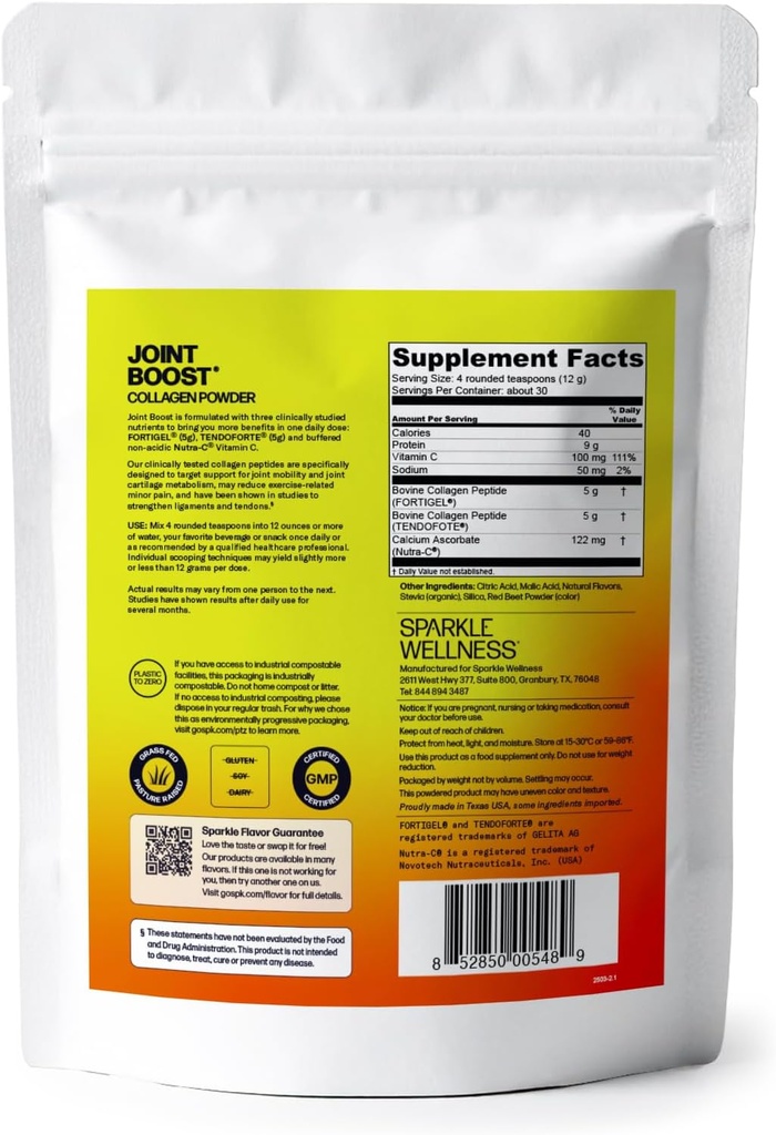 Sparkle Wellness FORTIGEL & TENDOFORTE Collagen Peptides | Collagen Powder with Calcium Ascorbate Vitamin C to Support Joint Mobility, Tendon & Ligament Health | Joint Boost (Mixed Berry) [30-Serves] 3