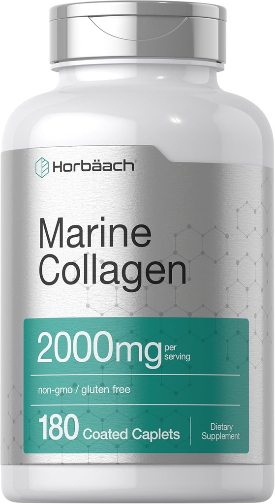 Horbäach Marine Collagen Peptides 2000mg | 180 Caplet Capsules | Type 1 with Calcium | Non-GMO, Gluten Free Supplement 2