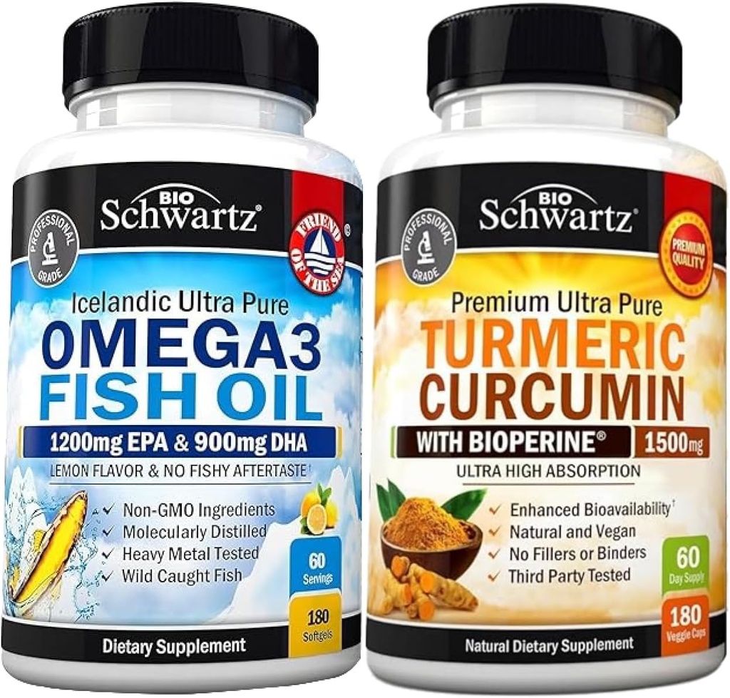 Triple Strength Omega 3 Fish Oil Softgels (2 Month Supply) Plus Turmeric Curcumin with Black Pepper Extract 1500mg Complex (2 Month Supply) 2