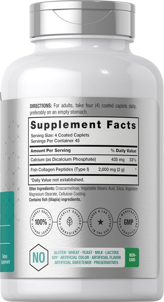 Horbäach Marine Collagen Peptides 2000mg | 180 Caplet Capsules | Type 1 with Calcium | Non-GMO, Gluten Free Supplement 3