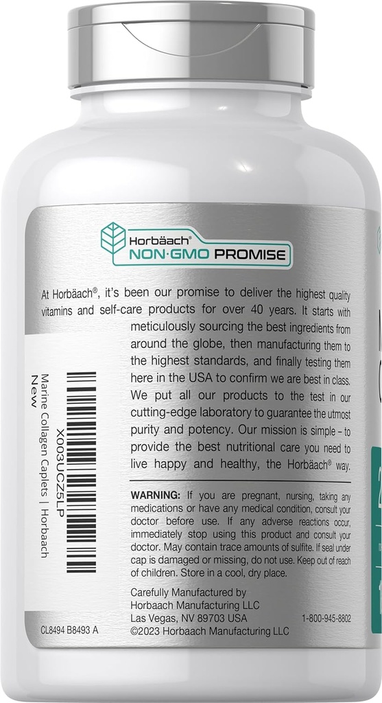 Horbäach Marine Collagen Peptides 2000mg | 180 Caplet Capsules | Type 1 with Calcium | Non-GMO, Gluten Free Supplement 4