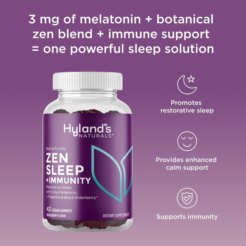 Hyland's Rest and Fortify Zen Sleep Aid and Immune Support, 42 Vegan Gummies, with Melatonin and L-Theanine for Sleep Support and Organic Black Elderberry, Vitamin C and Zinc 3