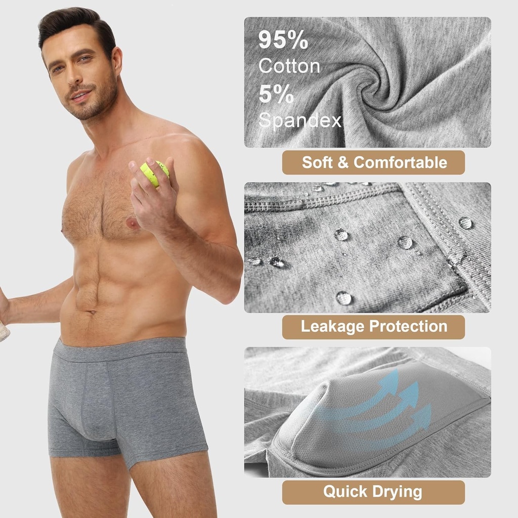 Battewa Cotton Incontinence Underwear for Men Light Protective Boxer Brief Leak Proof Underwear for Bladder Leakage 50ml 4