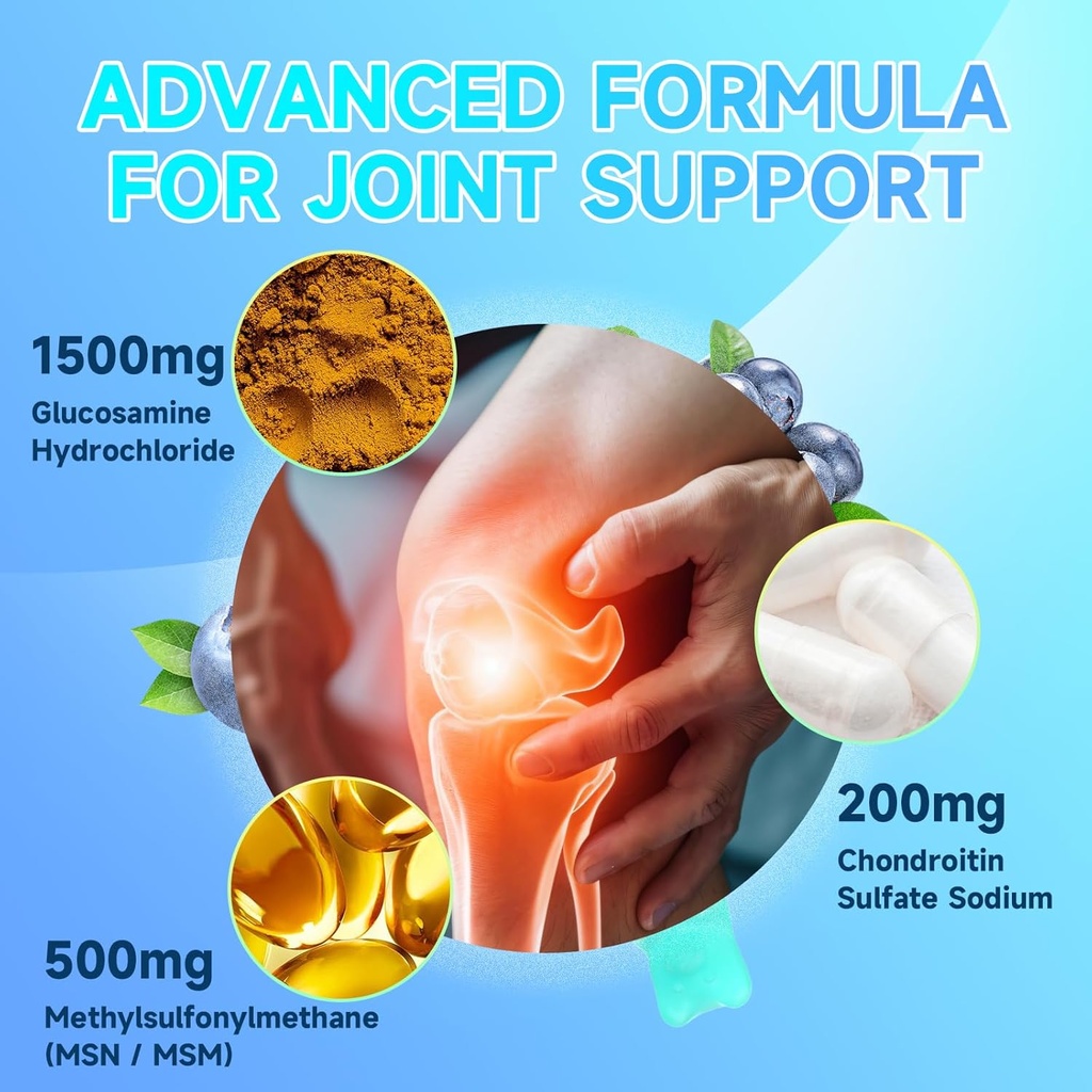 Glucosamine Chondroitin Gummies, Extra Strength Joint Support Supplement with MSM & Elderberry, Joint Support Supplement for Adults, Men & Women, Blueberry Flavor, 60 Count 6