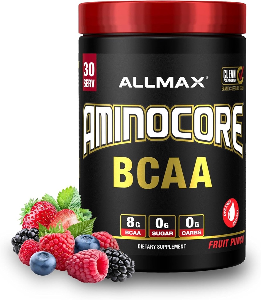 ALLMAX Nutrition AMINOCORE BCAA Powder, 8.18 Grams of Amino Acids, Intra and Post Workout Recovery Drink, Gluten Free, Fruit Punch, 315 g 2