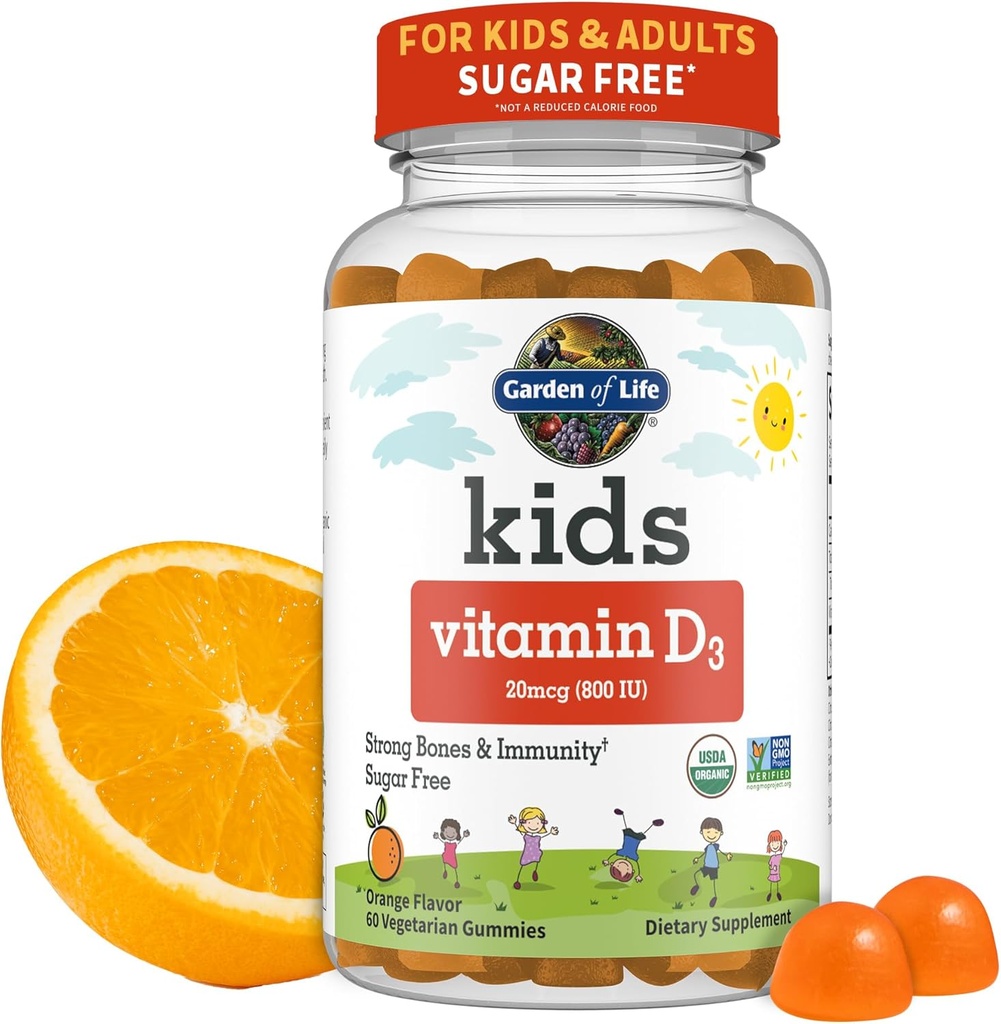Garden of Life Kids Organic Vitamin D3 Gummies with 800 IU (100% Daily Value) for Strong Bones, Teeth, Brain & Immunity – Non-GMO, No Gluten, Vegetarian, Sugar Free, Orange Flavor, 60 Servings 2