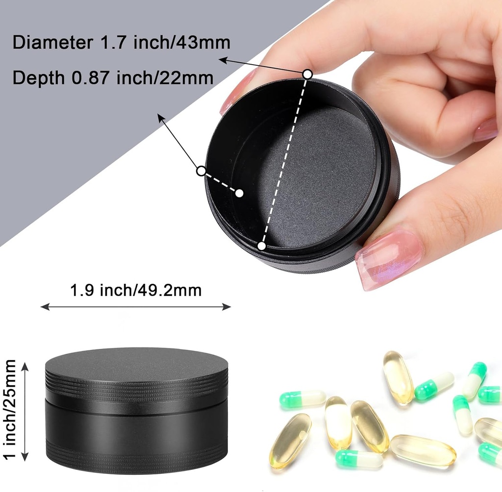 Portable Pill Case Pill Box Daily - Waterproof Single Metal Pill Organizer for Pocket Purse, Aluminium Alloy Round Daily Medicine Container to Hold Vitamins, Fish Oil Medium Size 3