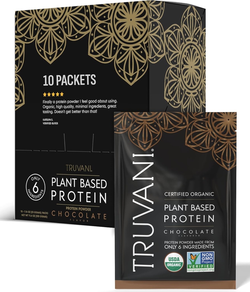 Truvani Vegan Pea Protein Powder | Chocolate | 20g Organic Plant Based Protein | Single Serving Travel Packets | 10 Servings | Keto | Gluten & Dairy Free | Low Carb | No Added Sugar 2