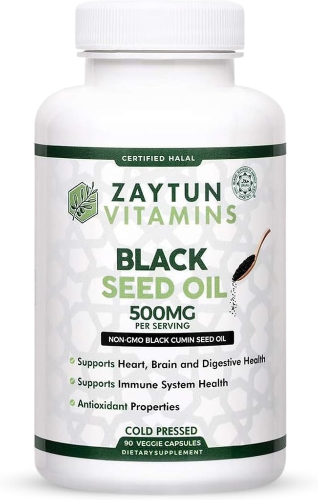 Halal Black Seed Oil, Supports Heart, Brain and Immune Health, Natural Anti-Oxidant, Non-GMO, Cold-Pressed, 90 Veggie Capsules, Made in USA - Halal Vitamins 2