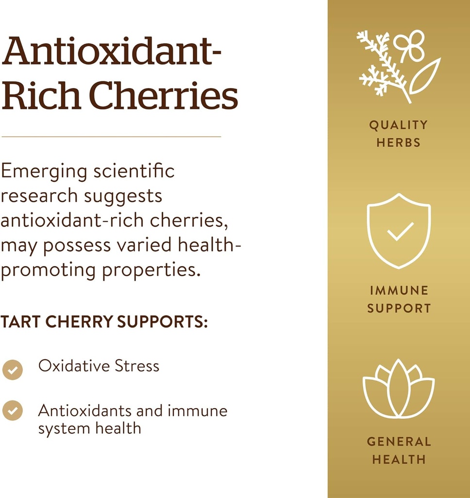Solgar Tart Cherry 1000 mg, 90 Vegetable Capsules - Antioxidant with Quercetin, Chlorogenic Acid & Anthocyanins Compounds - Non-GMO, Vegan, Gluten Free, Dairy Free - 90 Servings 5