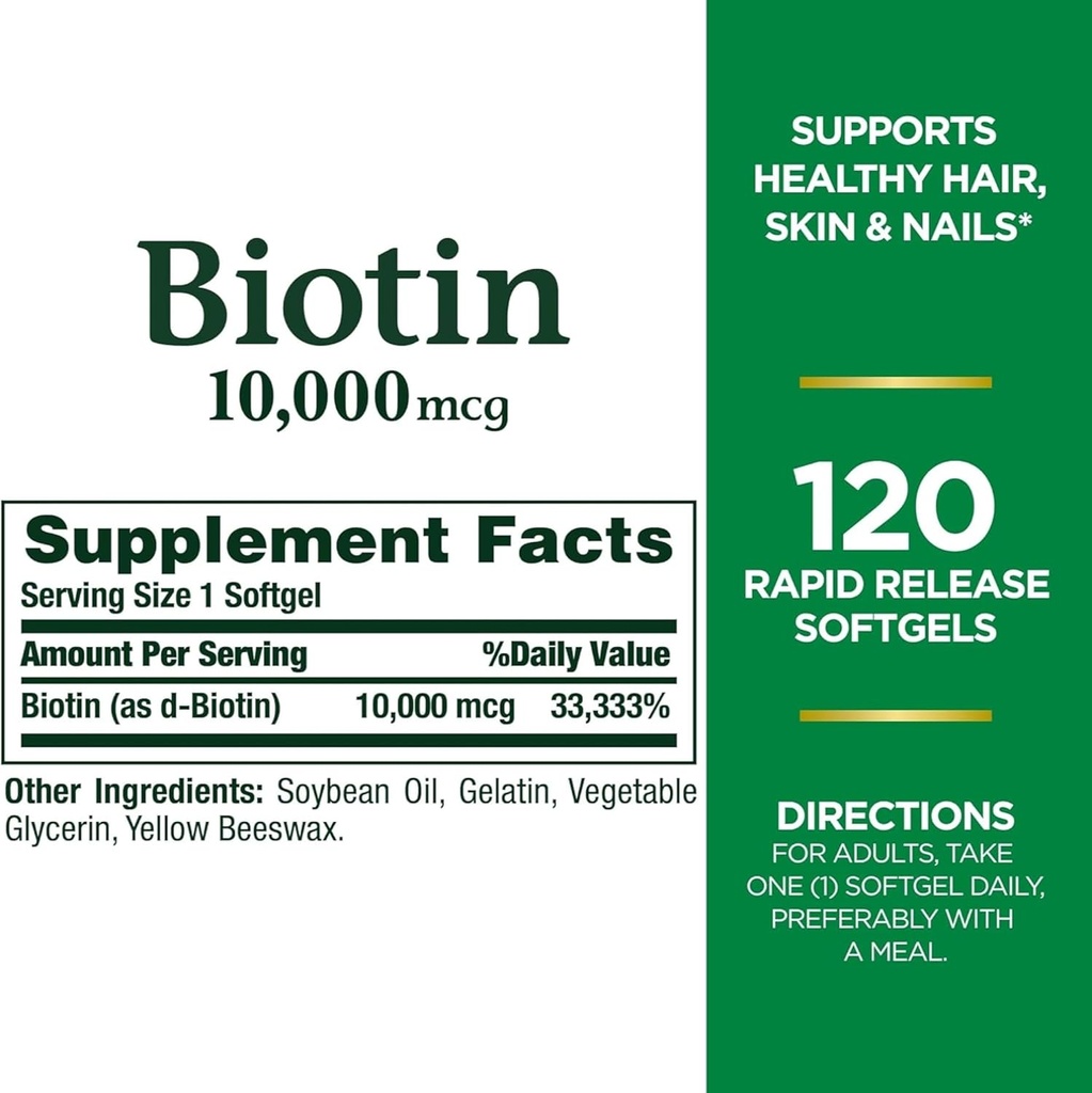 Nature's Bounty Biotin 10, 000 Mcg, Rapid Release Softgels 120 Ea (Pack of 2) 5