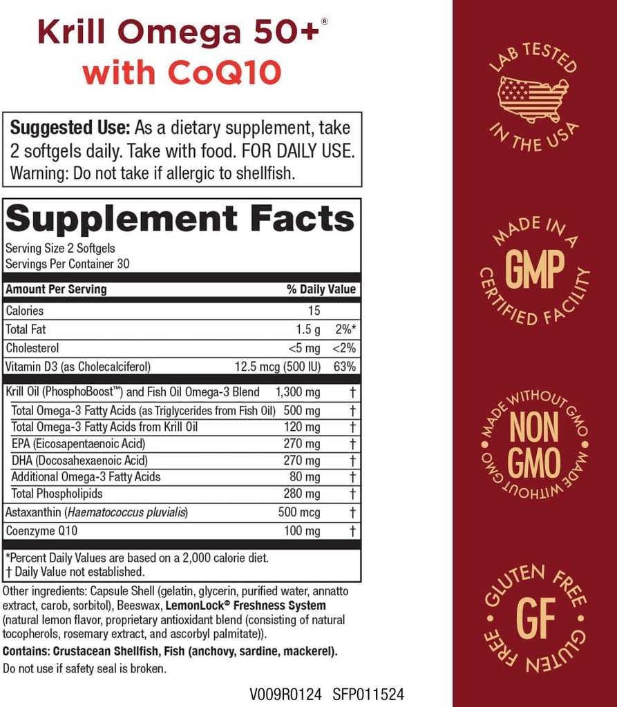 Krill Omega 50 Plus w/ CoQ10 from Purity Products - 1300mg Krill Oil and Fish Oil Blend - 100mg CoQ10 - 500mg Natural Astaxanthin - Support for Joint, Brain Health and more - 60 Mini Softgels 3