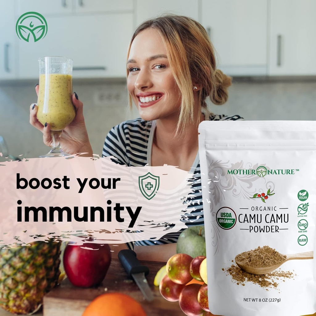 Camu Camu Powder Organic Vitamin C - 8 oz Bag 45 Servings - Raw Camu Camu Berry, Natural VIT C Supplement Powder for Immune Support - Vegan, Non-GMO 3