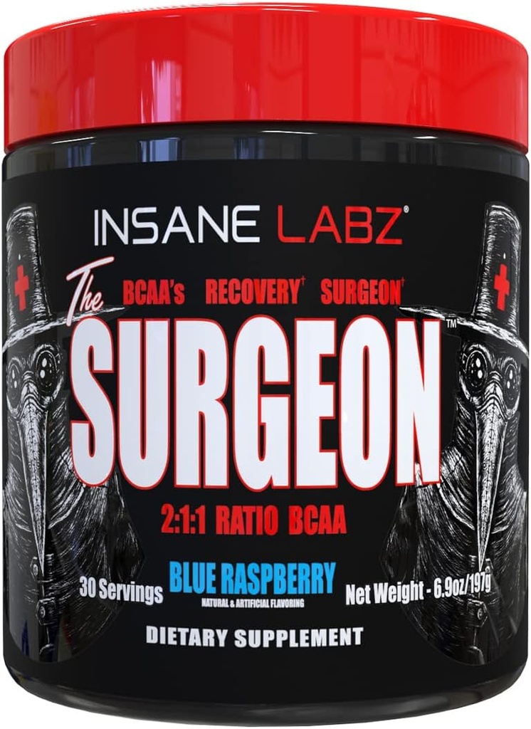 Insane Labz The Surgeon BCAA Recovery Powder - Branched Chain Amino Acid Post Workout Drink for Muscle Recovery - 30 Srvgs (30 Servings (Pack of 1), Blue Raspberry) 2