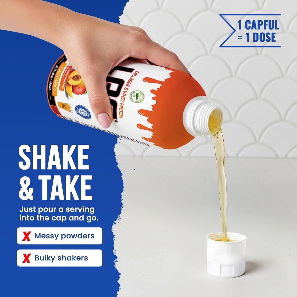 LPS Liquid Collagen & Whey Protein Supplement - Sugar-Free, Dye-Free, Non-GMO Drink - Hydrolyzed Collagen & Whey Peptides Promotes Healthy Skin & Hair for Men & Women, Grape, 32 fl oz 6