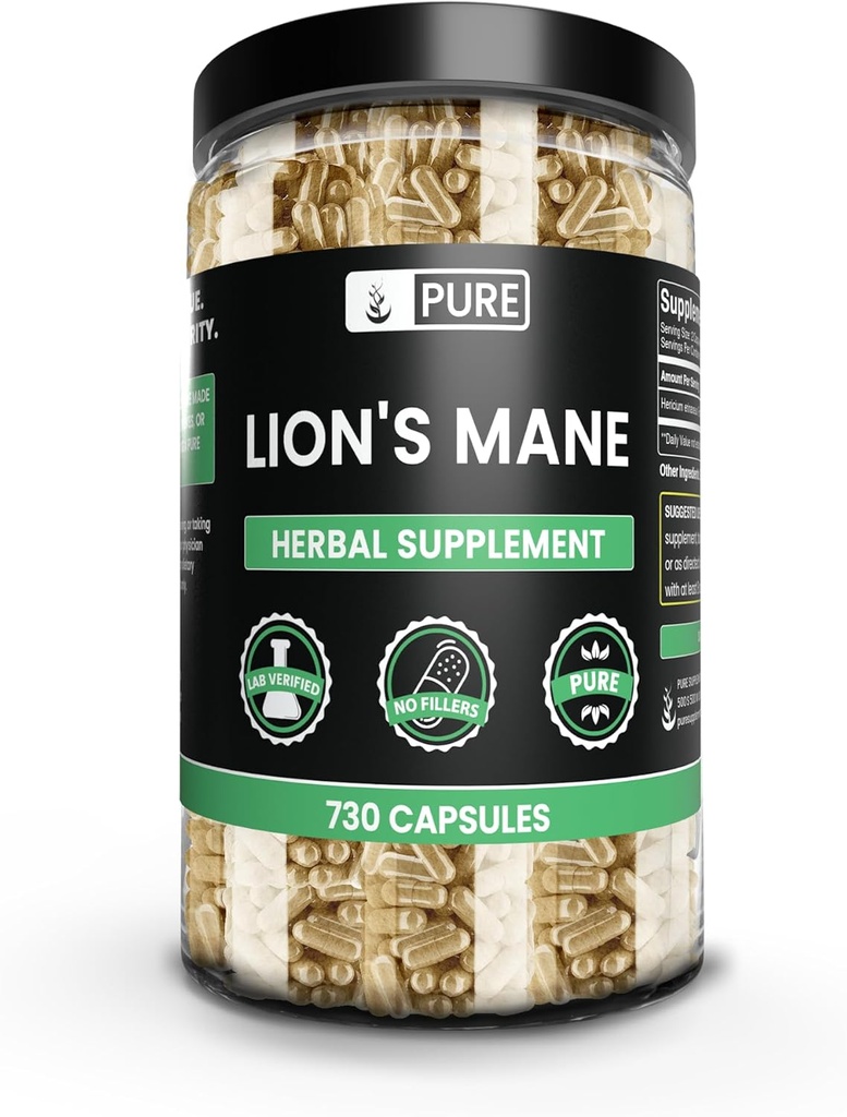 PURE ORIGINAL INGREDIENTS Lion's Mane (730 Capsules) No Magnesium or Rice Fillers, Always Pure, Lab Verified 2