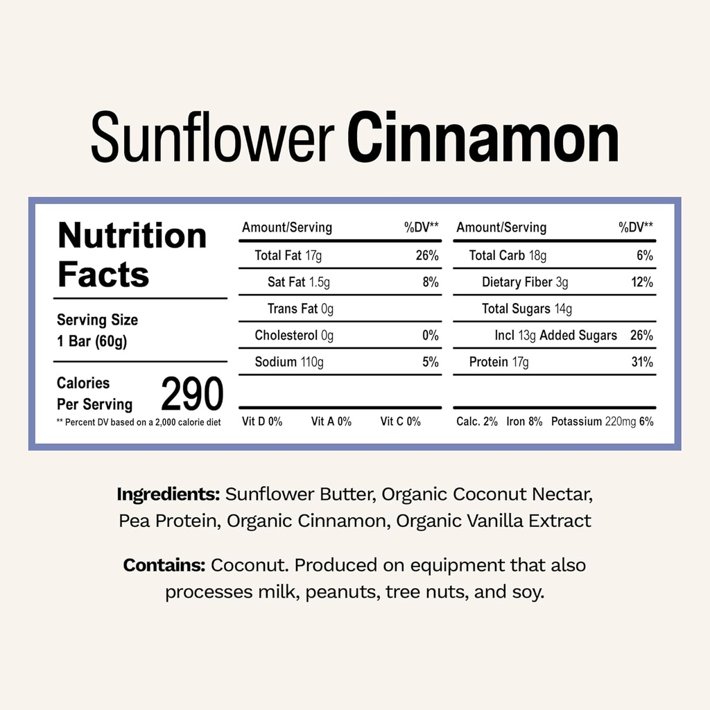 Rise Pea Protein Bar - Vegan Sunflower Cinnamon | Breakfast Bar & Protein Snack 17g Protein Just 5 Whole Food Ingredients Non-GMO Gluten-Free Soy Free 3