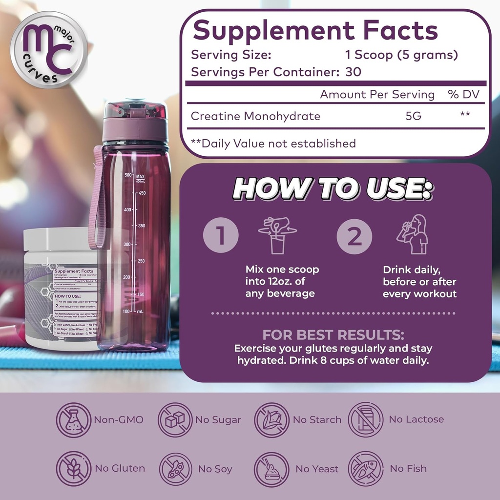 Booty Building Creatine Powder for Women - Micronized Monohydrate The One Sol ution for Maximum Absorption and Gains - Unflavored Perfect Peach Booty and Bum Builder 6